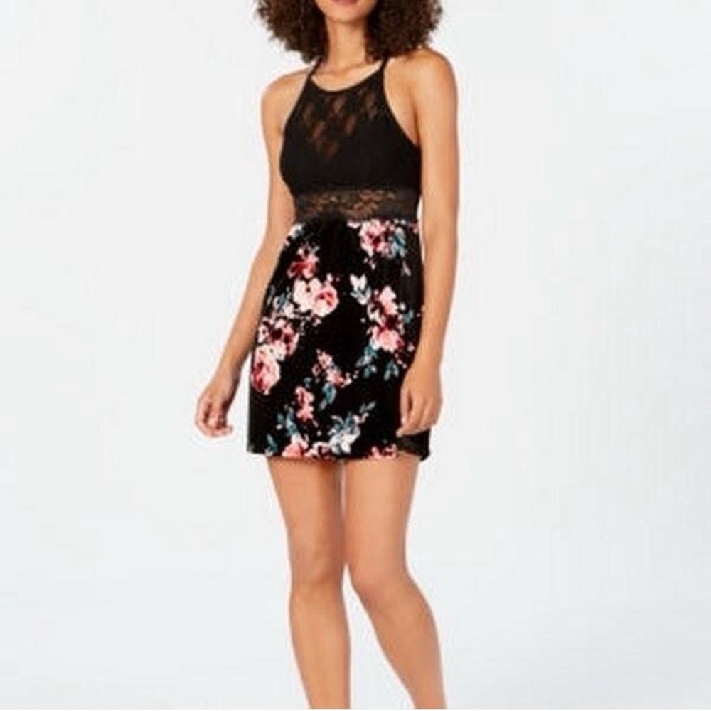 INC lace & velvet floral chemise dress